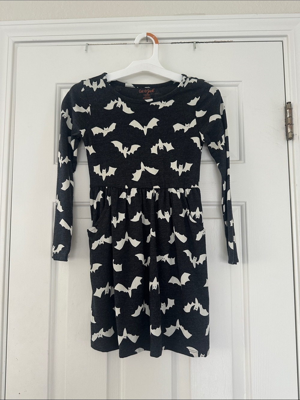 Cat & Jack Black Dress with White Bat Print - Long Sleeve